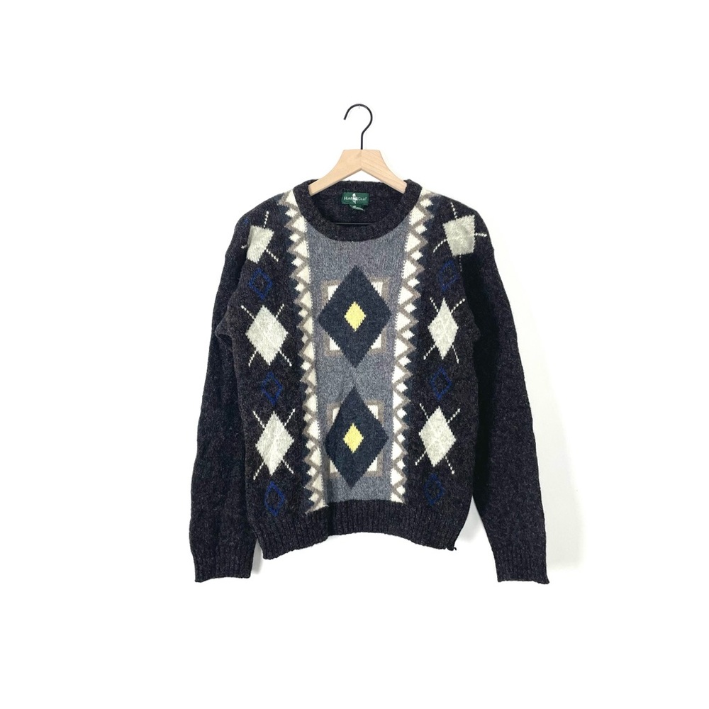 Hunt Club 100% Shetland wool argyle sweater size M